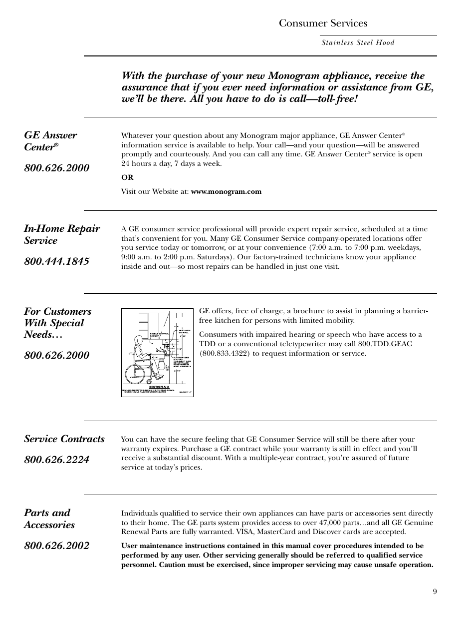 Important phone numbers, Consumer services | GE ZV950 User Manual | Page 9 / 12