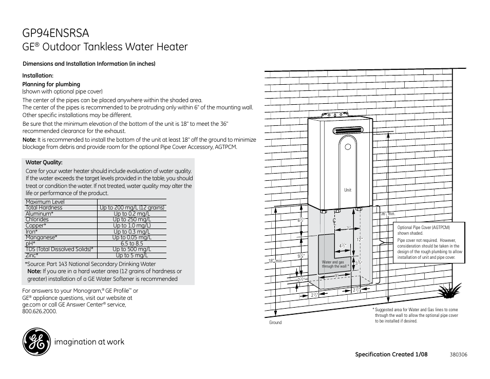 Gp94ensrsa, Outdoor tankless water heater | GE GP94ENSRSA User Manual | Page 3 / 4