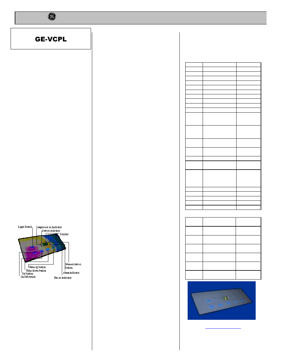 GE Electronic Temperature Control Systems GE-VCPL User Manual | 1 page