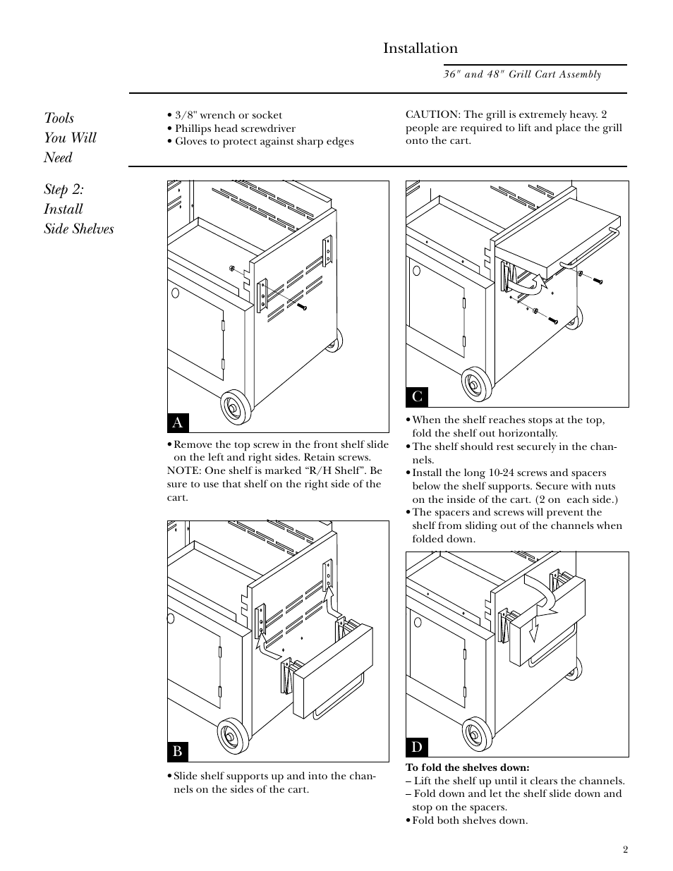 Installation, Tools you will need step 2: install side shelves | GE MONOGRAM ZX48CTYSS User Manual | Page 2 / 4