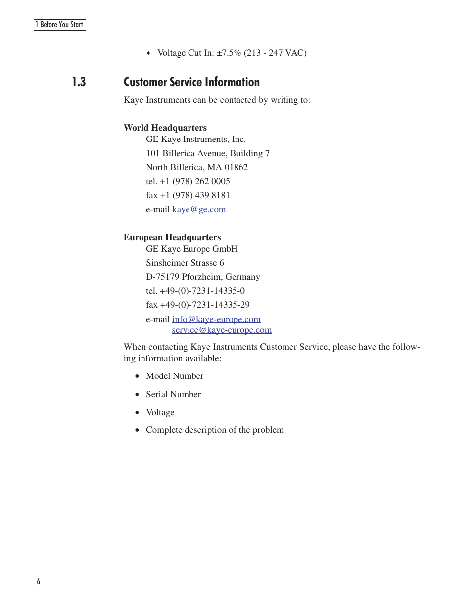 3 customer service information 6, 3 customer service information | GE CTR 80 User Manual | Page 14 / 61