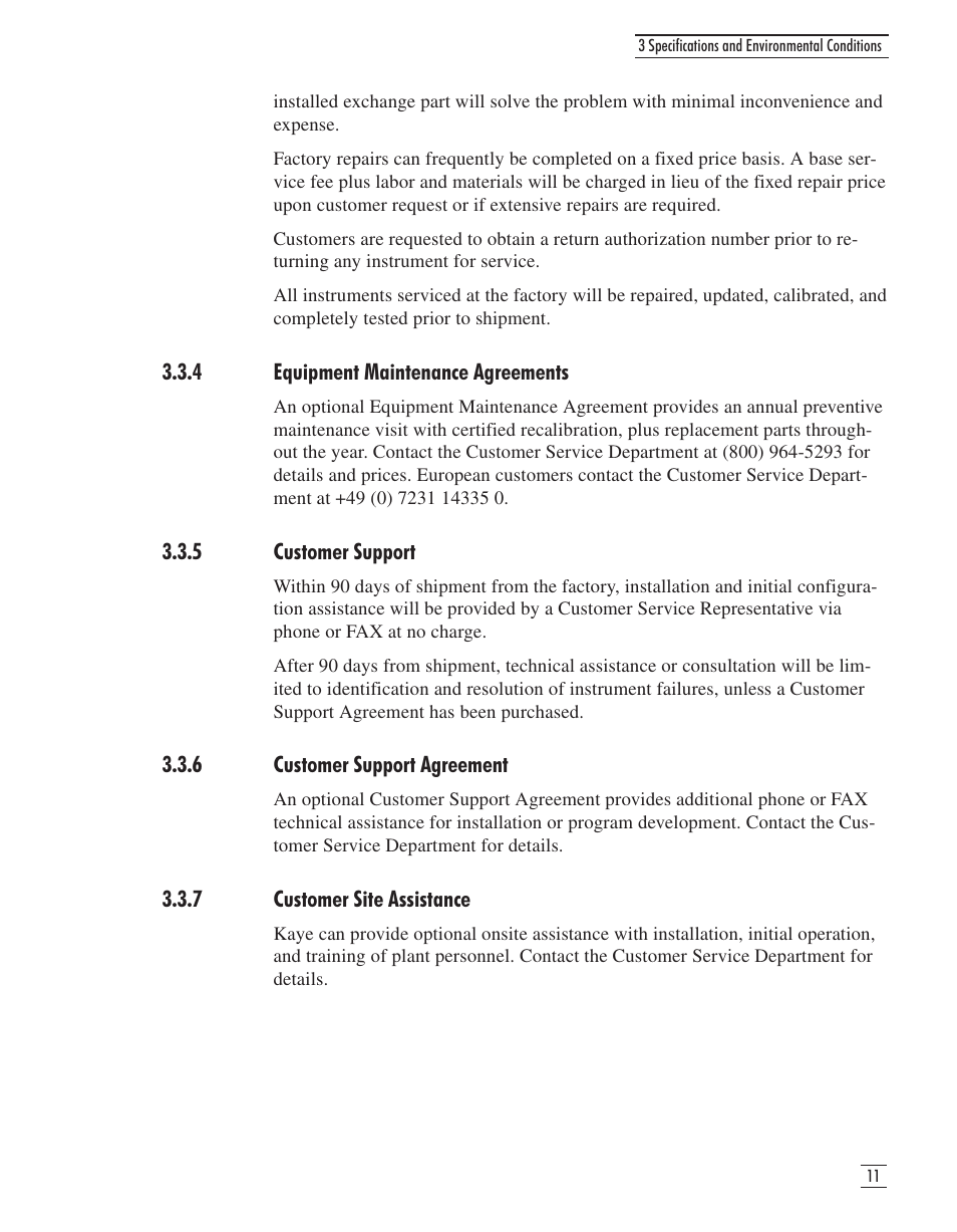 4 equipment maintenance agreements 11, 5 customer support 11, 6 customer support agreement 11 | 7 customer site assistance 11 | GE CTR 80 User Manual | Page 18 / 61