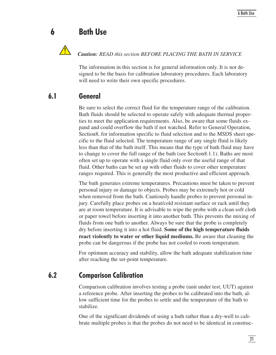 6 bath use 21, 1 general 21, 2 comparison calibration 21 | Bath use, 1 general, 2 comparison calibration, 6bath use | GE CTR 80 User Manual | Page 25 / 61