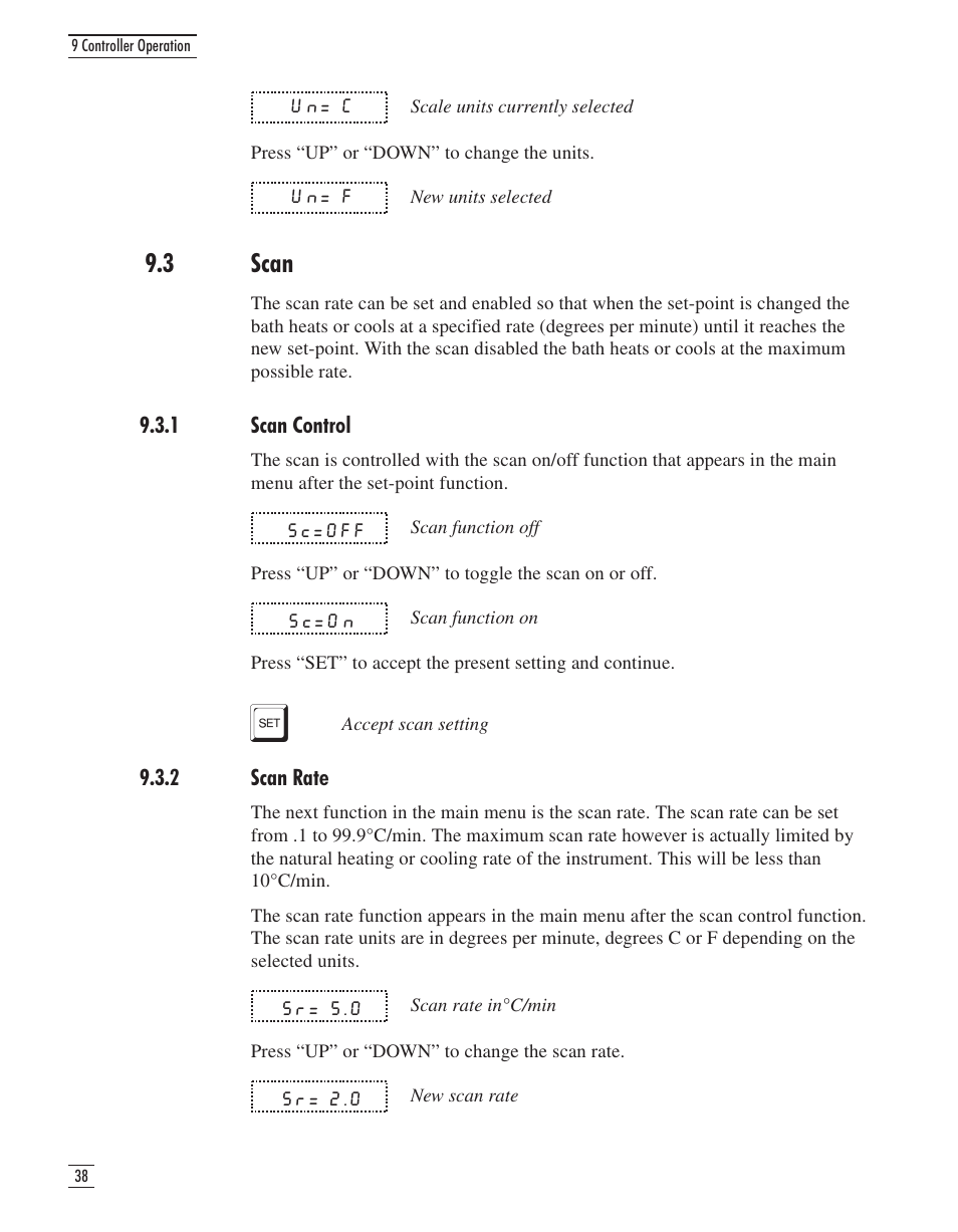3 scan 38, 1 scan control 38, 2 scan rate 38 | 3 scan, 1 scan control 9.3.2 scan rate | GE CTR 80 User Manual | Page 41 / 61