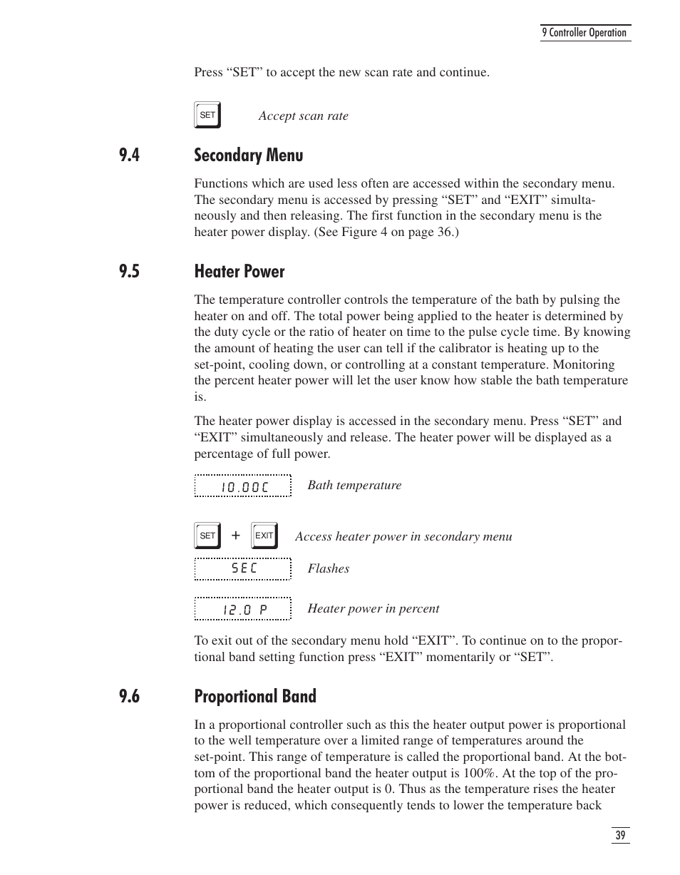 4 secondary menu 39, 5 heater power 39, 6 proportional band 39 | 4 secondary menu, 5 heater power, 6 proportional band | GE CTR 80 User Manual | Page 42 / 61