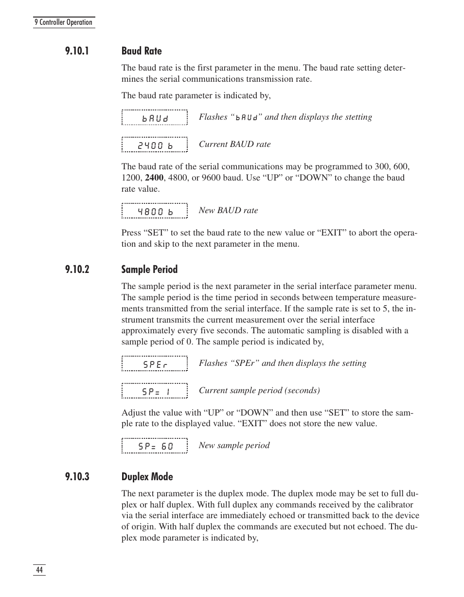 1 baud rate 44, 2 sample period 44, 3 duplex mode 44 | GE CTR 80 User Manual | Page 47 / 61