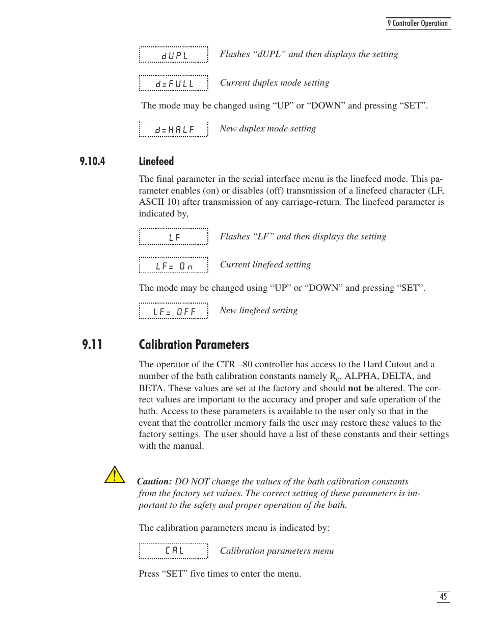 4 linefeed 45, 11 calibration parameters 45, 4 linefeed | 11 calibration parameters | GE CTR 80 User Manual | Page 48 / 61