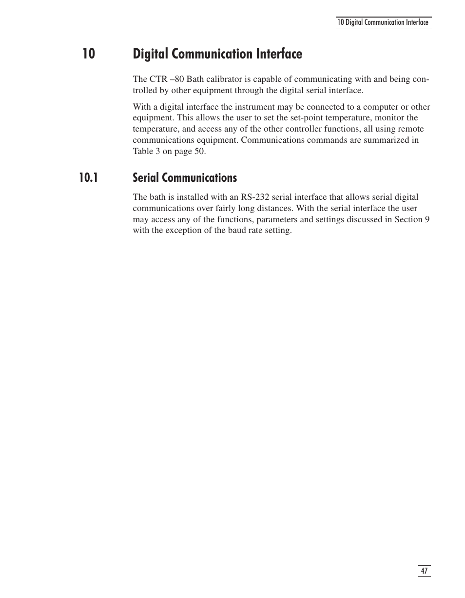 10 digital communication interface 47, 1 serial communications 47, 10 digital communication interface | 1 serial communications | GE CTR 80 User Manual | Page 50 / 61