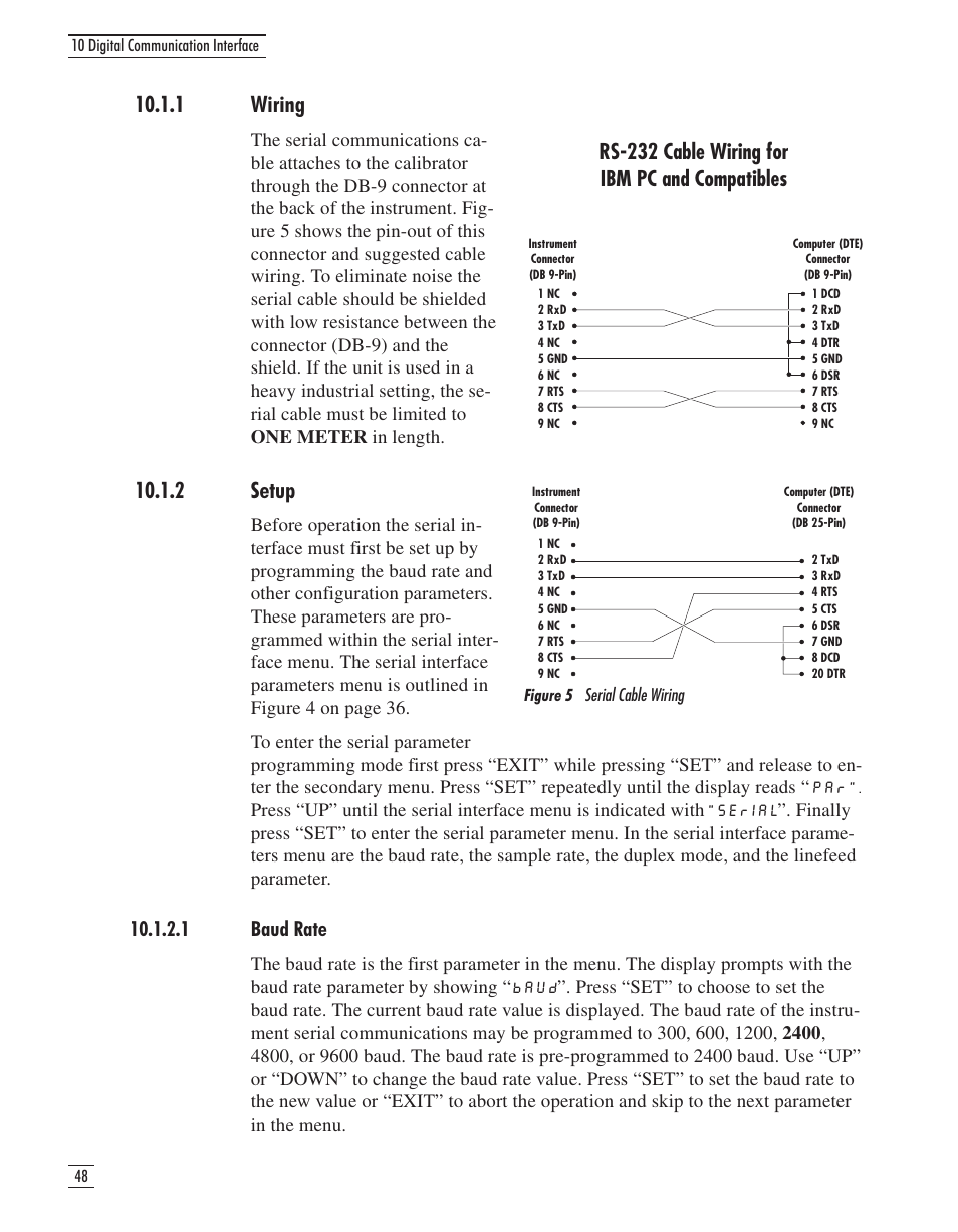 1 wiring 48, 2 setup 48, 1 baud rate 48 | Figure 5 serial cable wiring 48, 1 wiring 10.1.2 setup, 1 baud rate, Figure 5, Serial cable wiring, 1 wiring, 2 setup | GE CTR 80 User Manual | Page 51 / 61