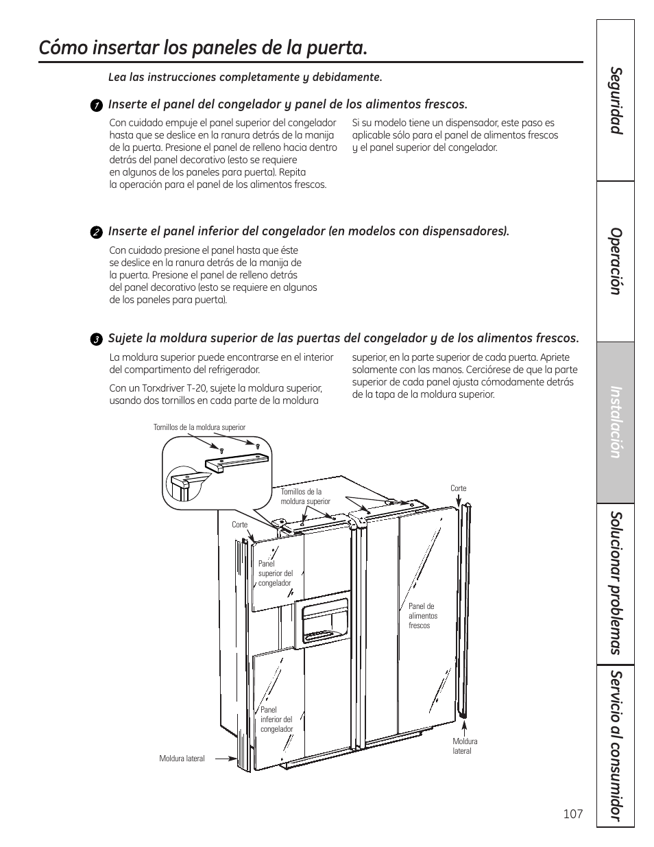 Cómo insertar los paneles de la puerta | GE 23 User Manual | Page 107 / 132