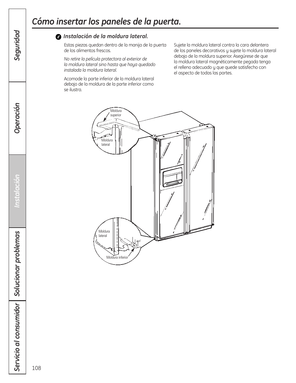 Cómo insertar los paneles de la puerta | GE 23 User Manual | Page 108 / 132