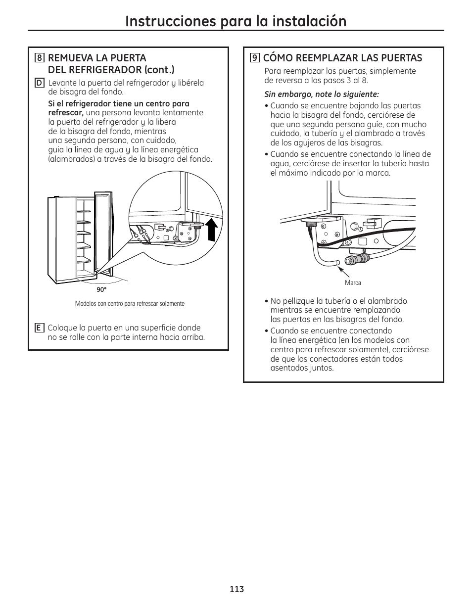 Instrucciones para la instalación | GE 23 User Manual | Page 113 / 132