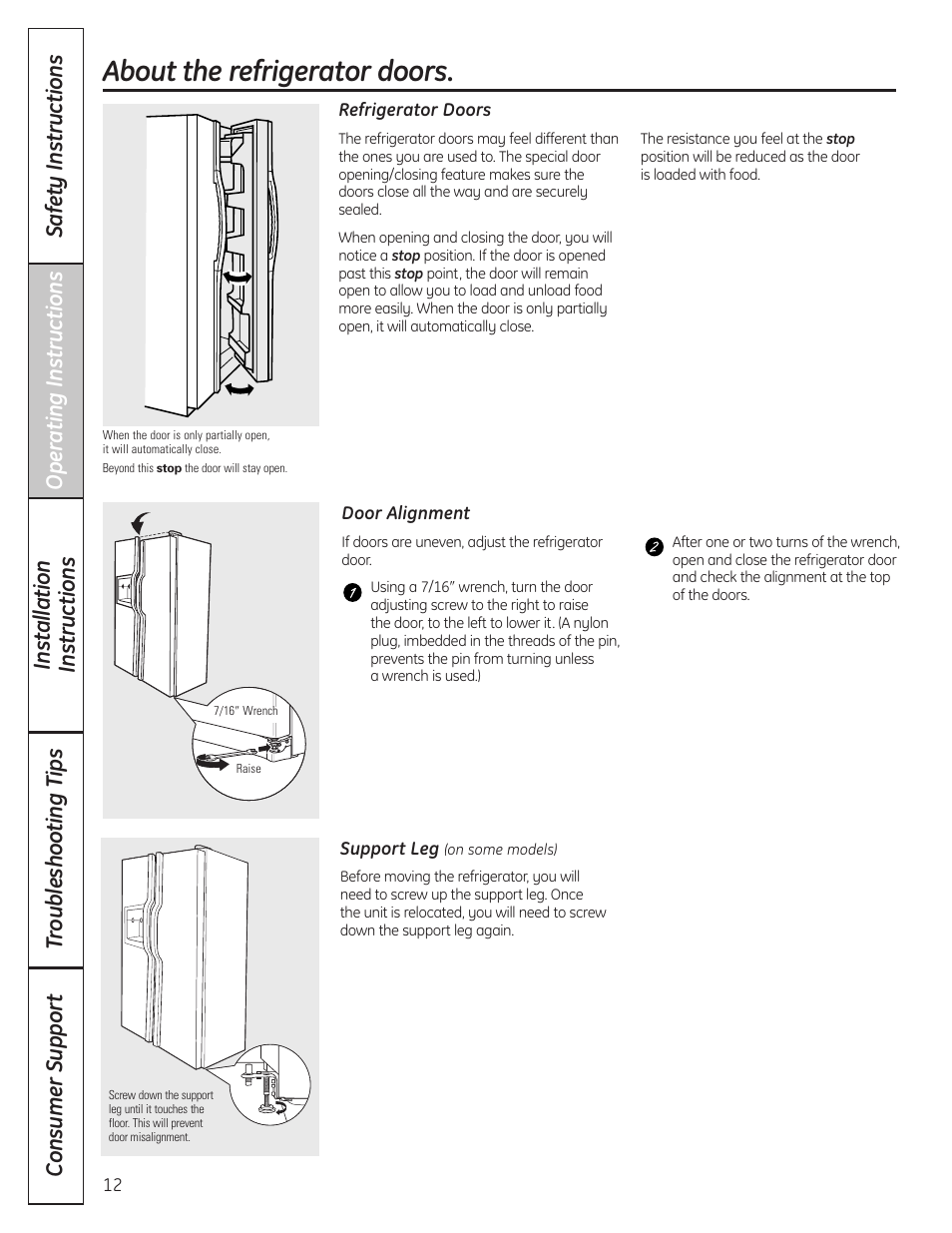 Refrigerator doors, About the refrigerator doors | GE 23 User Manual | Page 12 / 132