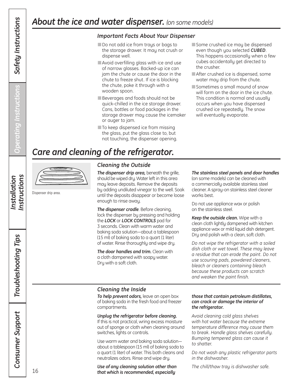 Care and cleaning, Care and cleaning , 17, On some models) | GE 23 User Manual | Page 16 / 132