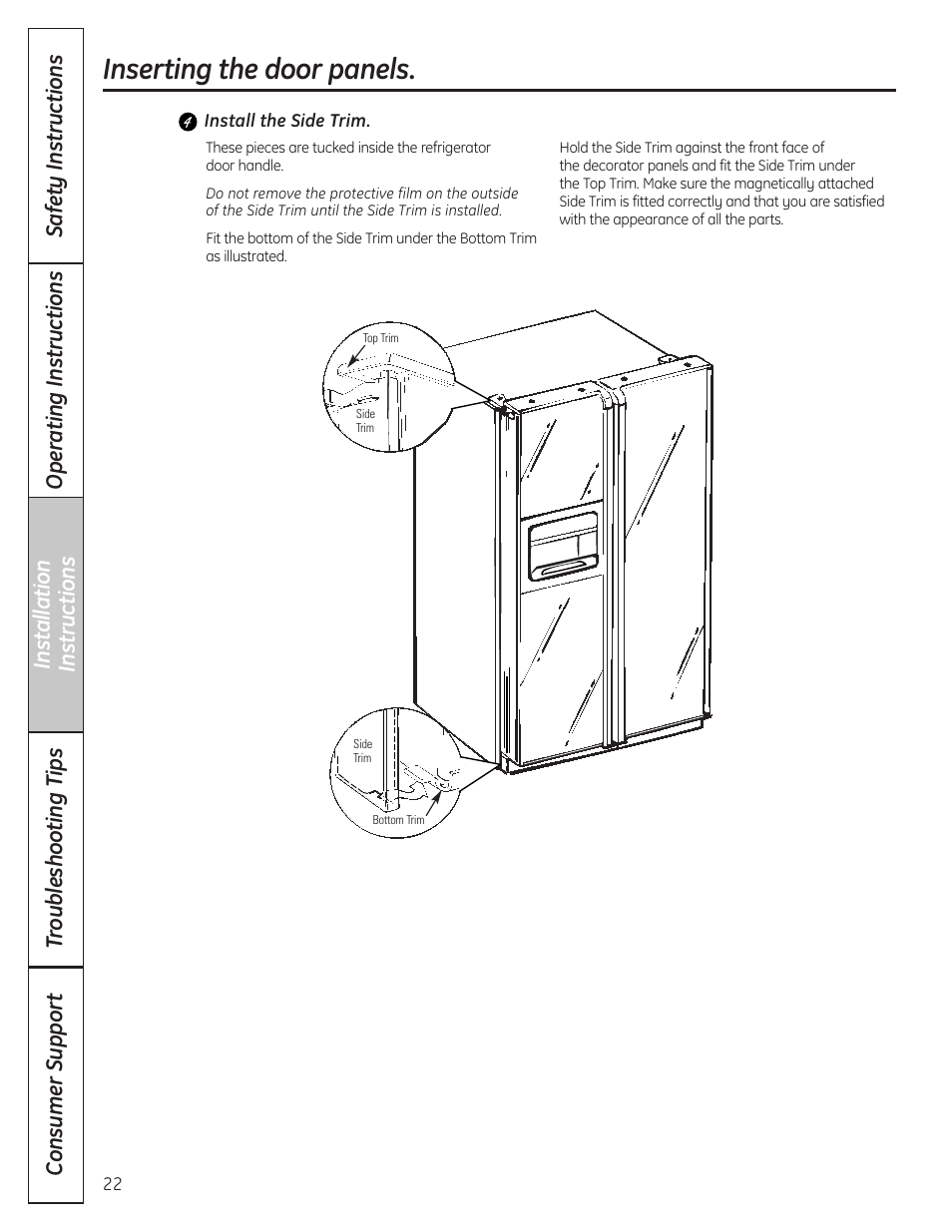 Inserting the door panels | GE 23 User Manual | Page 22 / 132