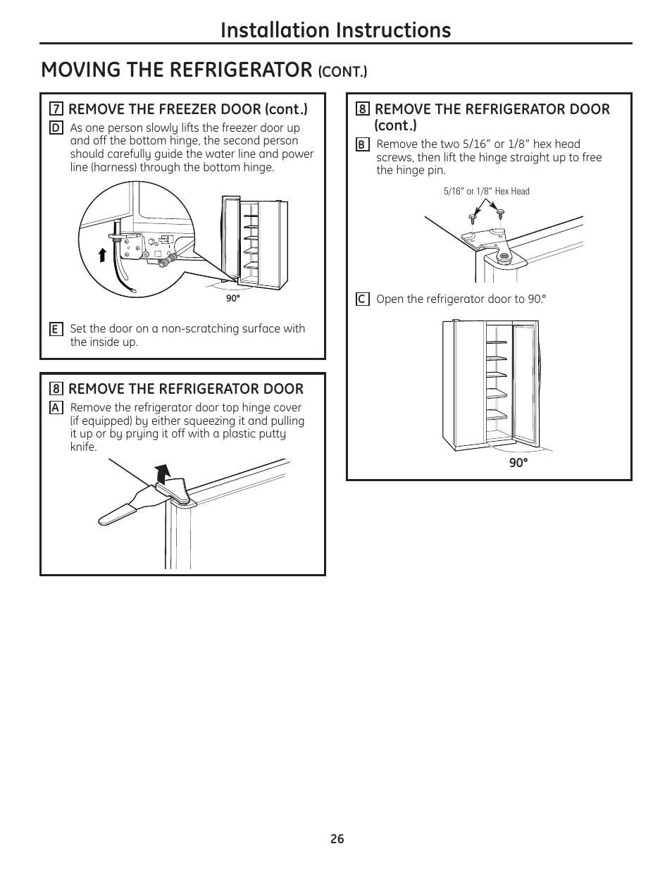 Installation instructions moving the refrigerator | GE 23 User Manual | Page 26 / 132