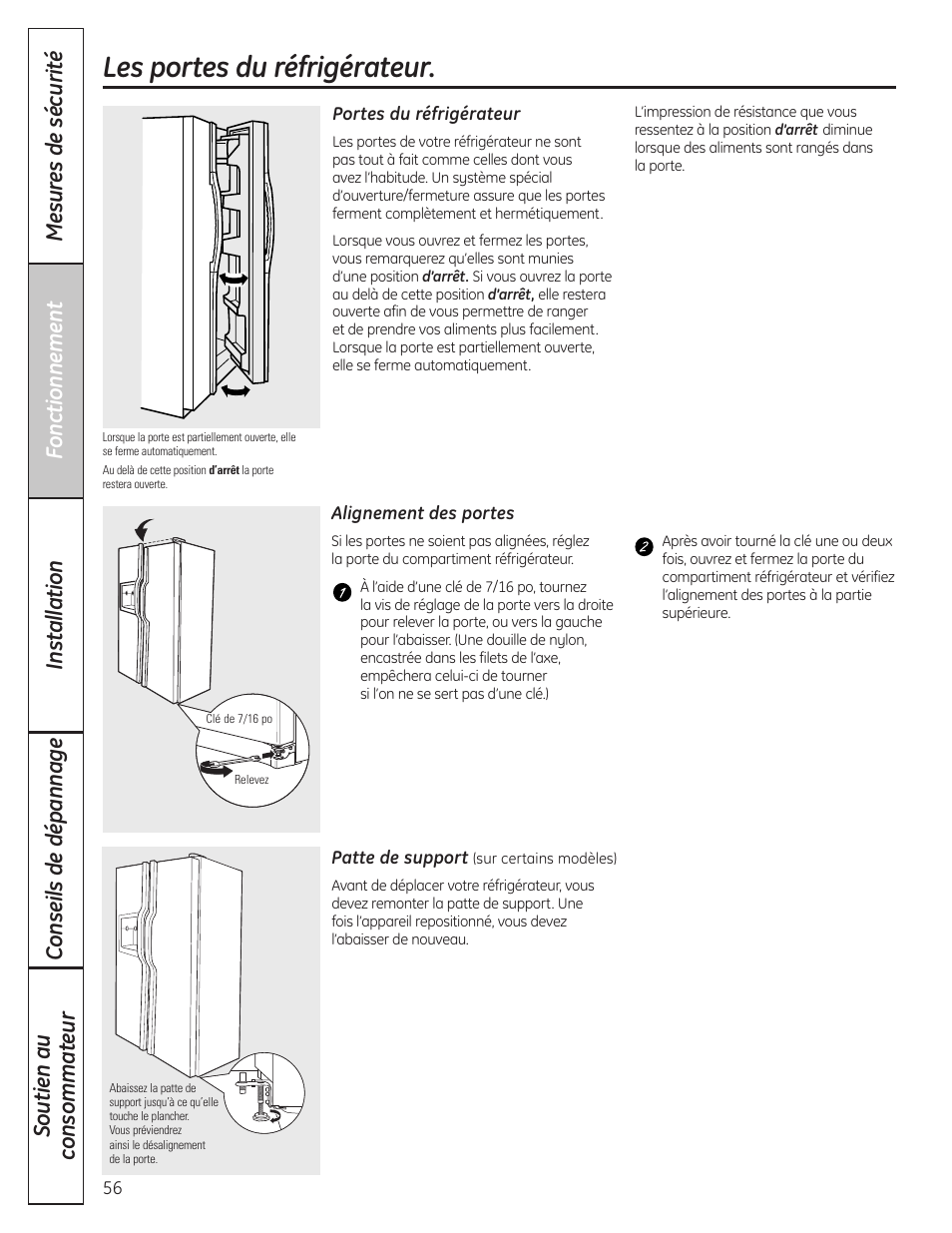 Les portes du réfrigérateur | GE 23 User Manual | Page 56 / 132