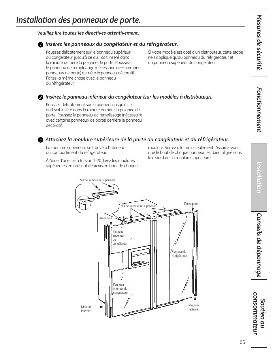 Installation des panneaux de porte | GE 23 User Manual | Page 65 / 132