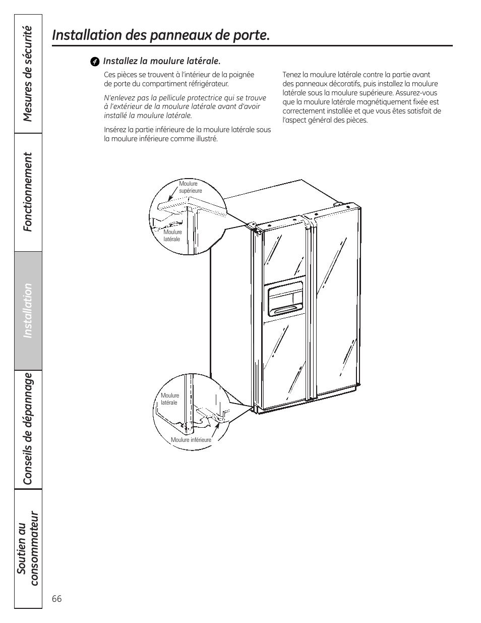 Installation des panneaux de porte | GE 23 User Manual | Page 66 / 132