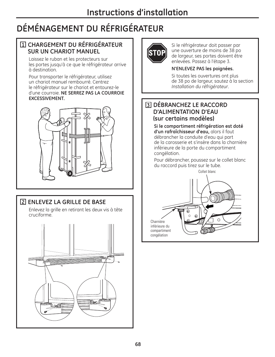 Déménagement du réfrigérateur, Déménagement du réfrigérateur –71, Instructions d’installation | GE 23 User Manual | Page 68 / 132