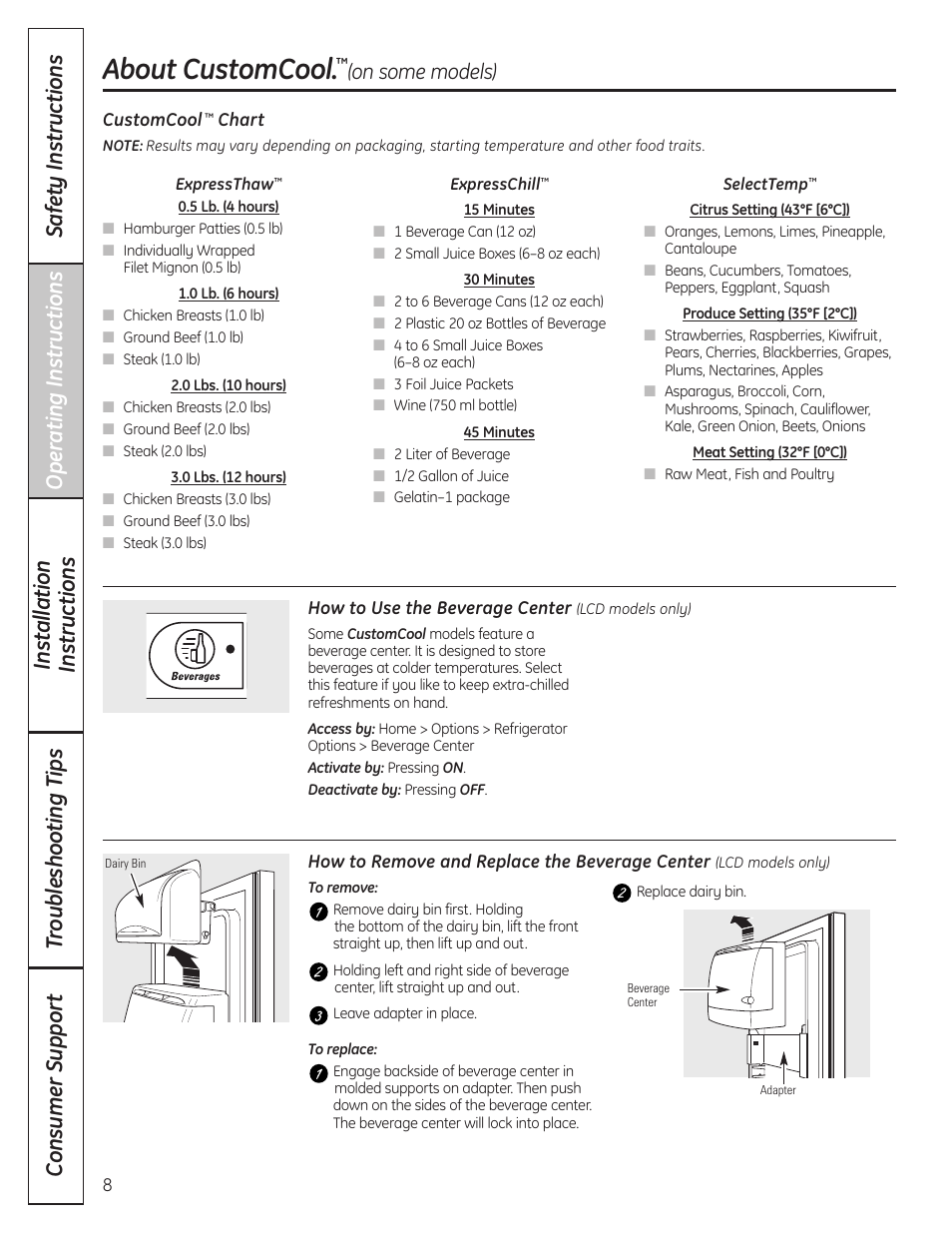 About customcool, On some models) | GE 23 User Manual | Page 8 / 132