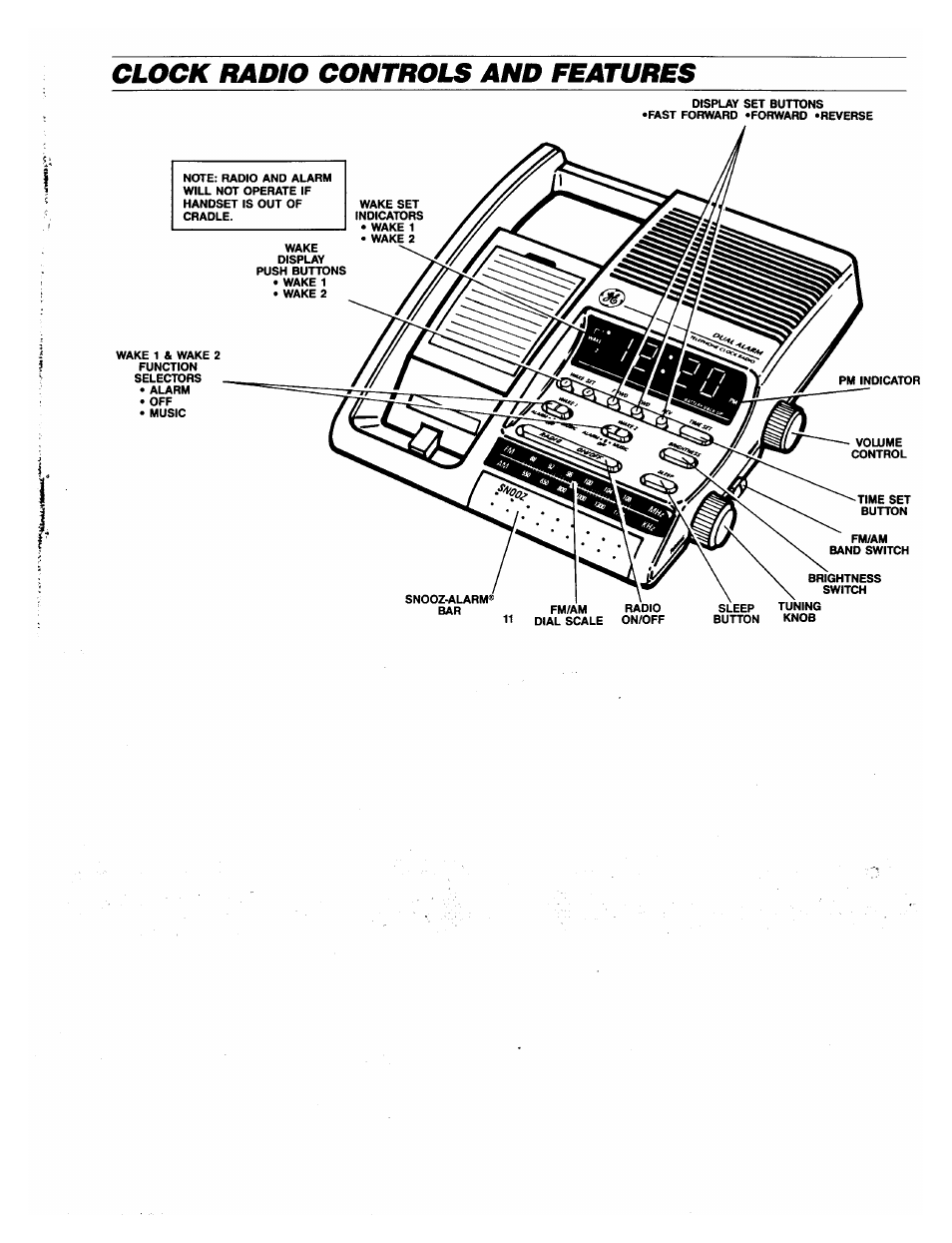 Clock radio controls and features | GE 2-9720 User Manual | Page 11 / 16