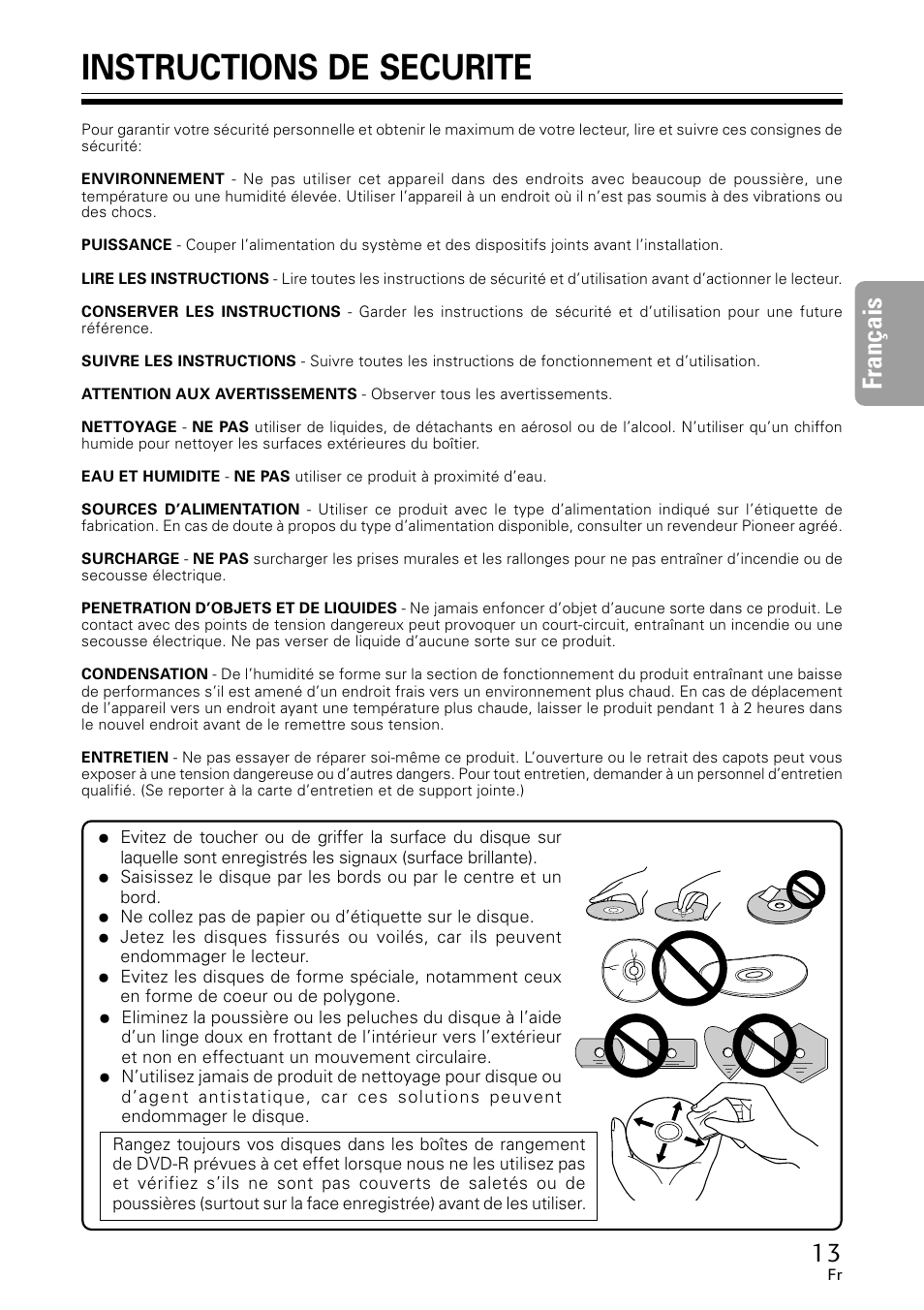 Instructions de securite, Français | GE DVR-A05 User Manual | Page 13 / 60