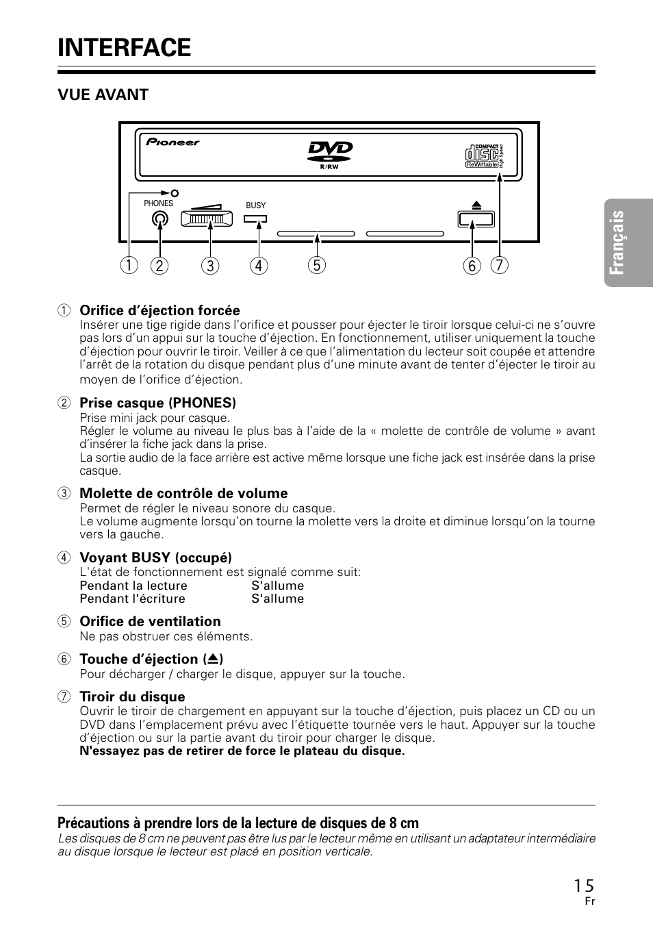Interface, Fran ç ais | GE DVR-A05 User Manual | Page 15 / 60