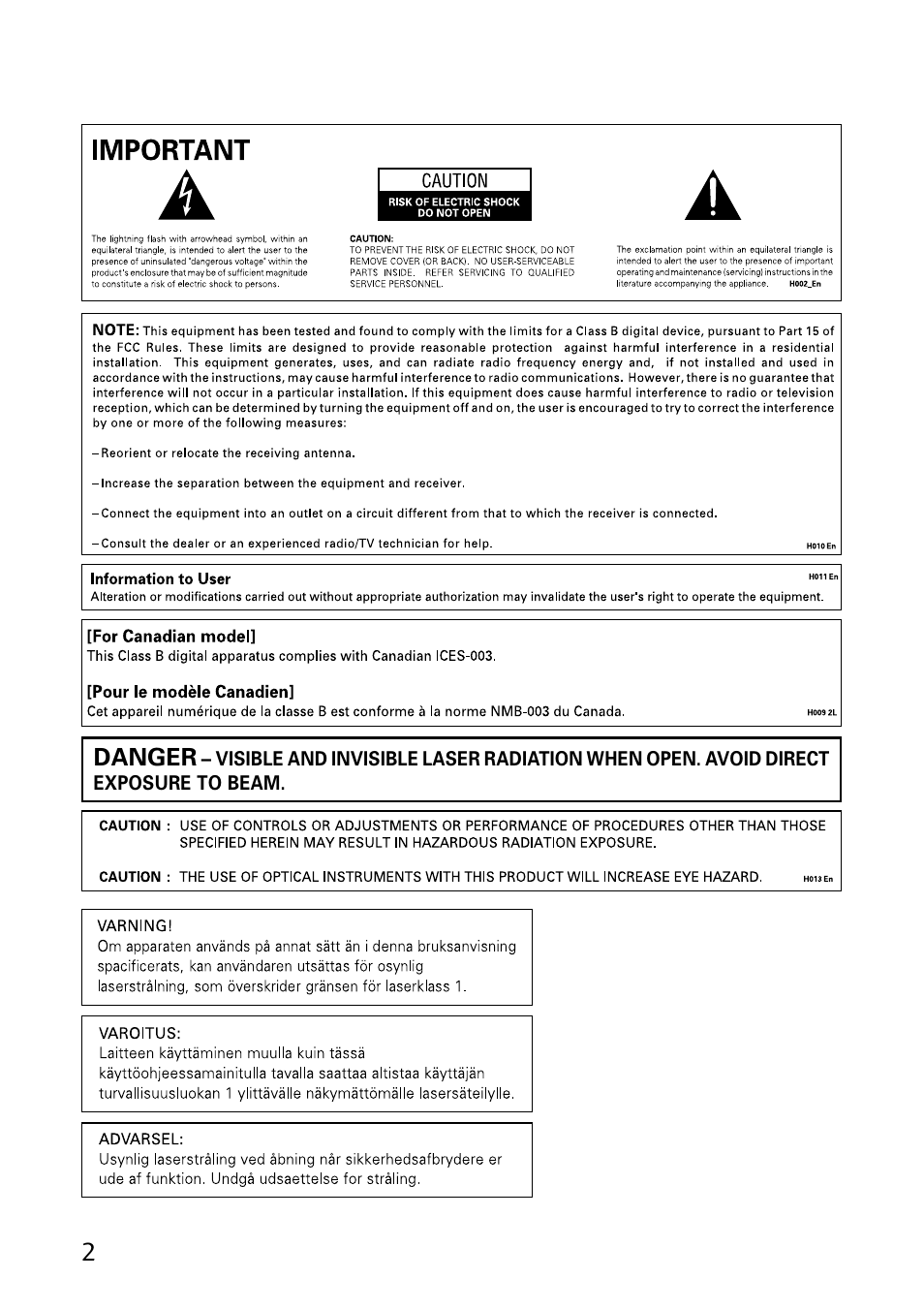 Danger | GE DVR-A05 User Manual | Page 2 / 60