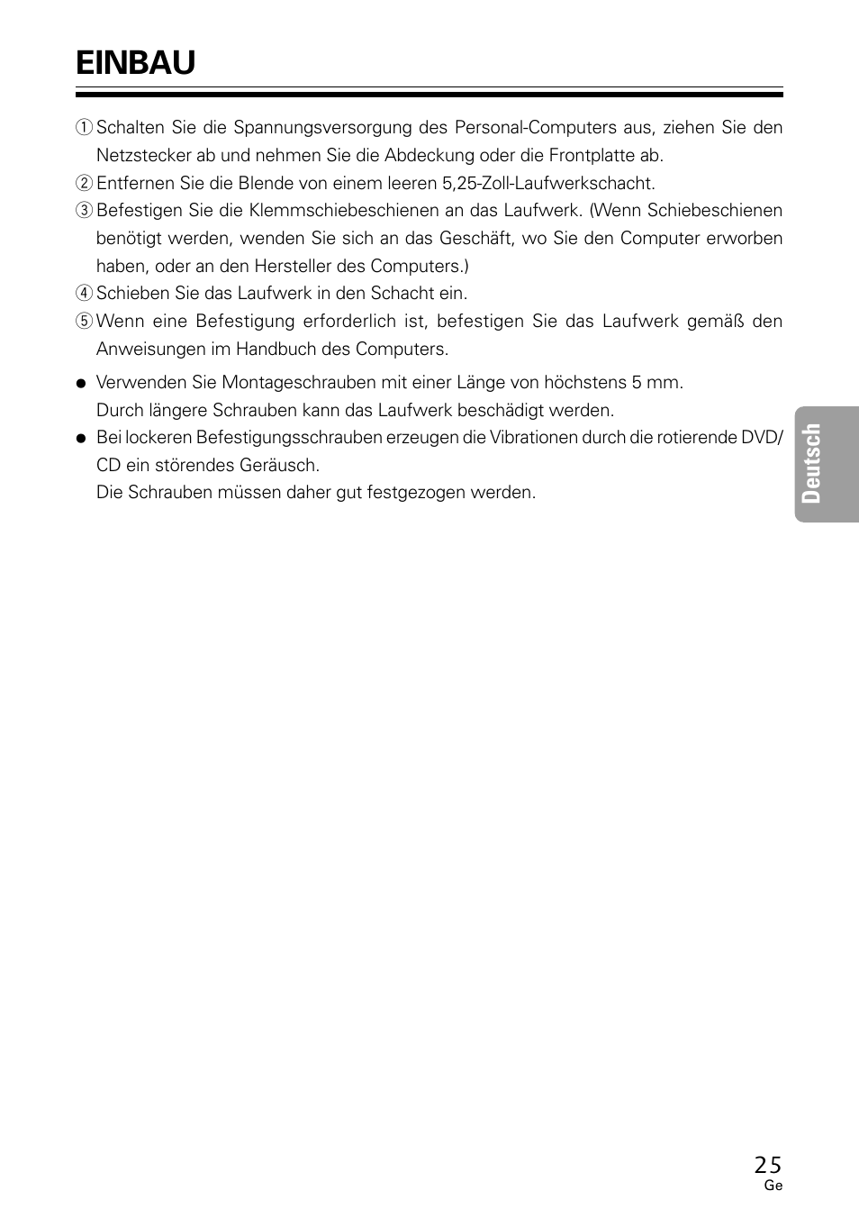 Einbau, Deutsch | GE DVR-A05 User Manual | Page 25 / 60