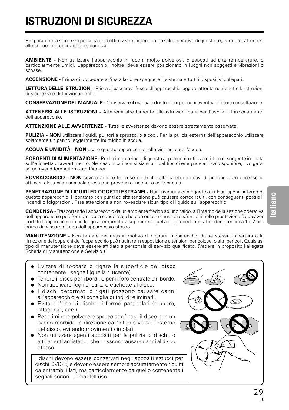 Istruzioni di sicurezza, Italiano | GE DVR-A05 User Manual | Page 29 / 60