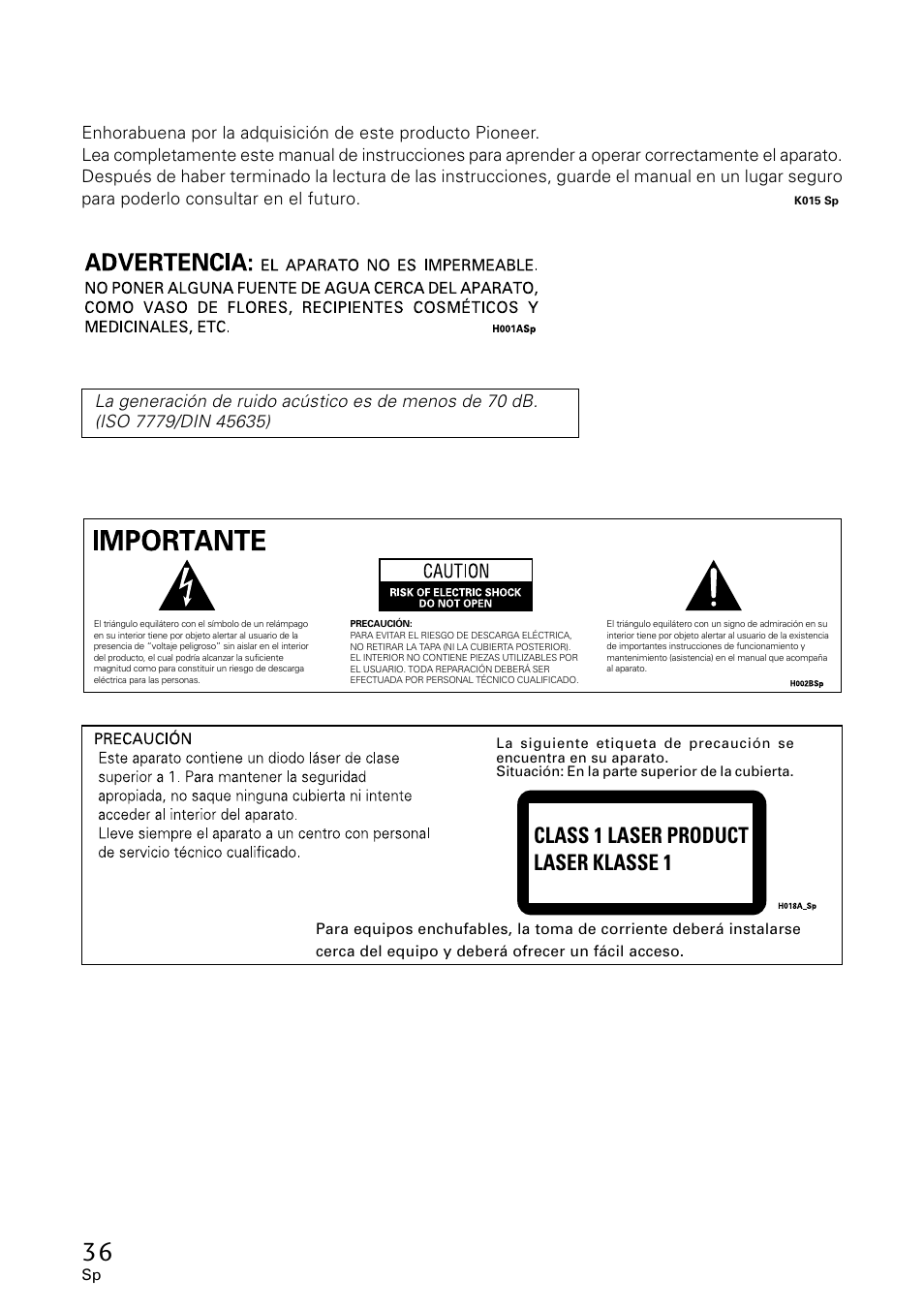 Class 1 laser product laser klasse 1 | GE DVR-A05 User Manual | Page 36 / 60