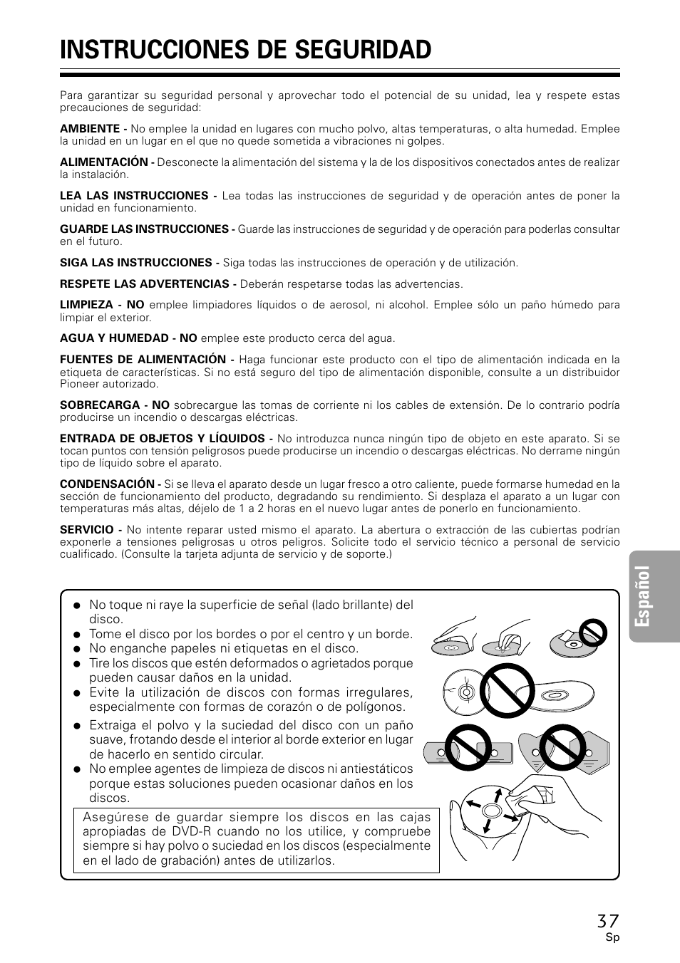 Instrucciones de seguridad, Español | GE DVR-A05 User Manual | Page 37 / 60