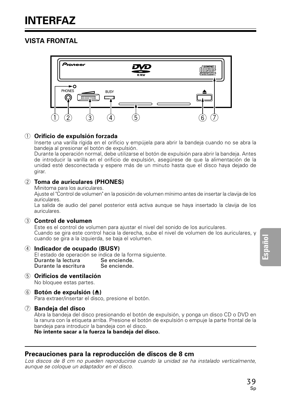 Interfaz, Espa ñ ol | GE DVR-A05 User Manual | Page 39 / 60