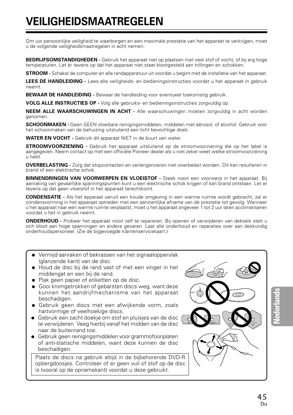Veiligheidsmaatregelen, Nederlands | GE DVR-A05 User Manual | Page 45 / 60