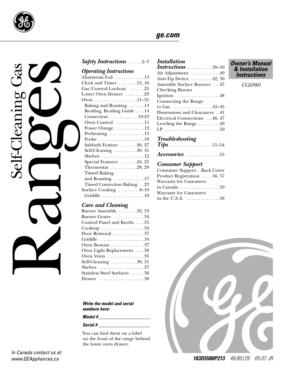 GE CGS980 User Manual | 60 pages