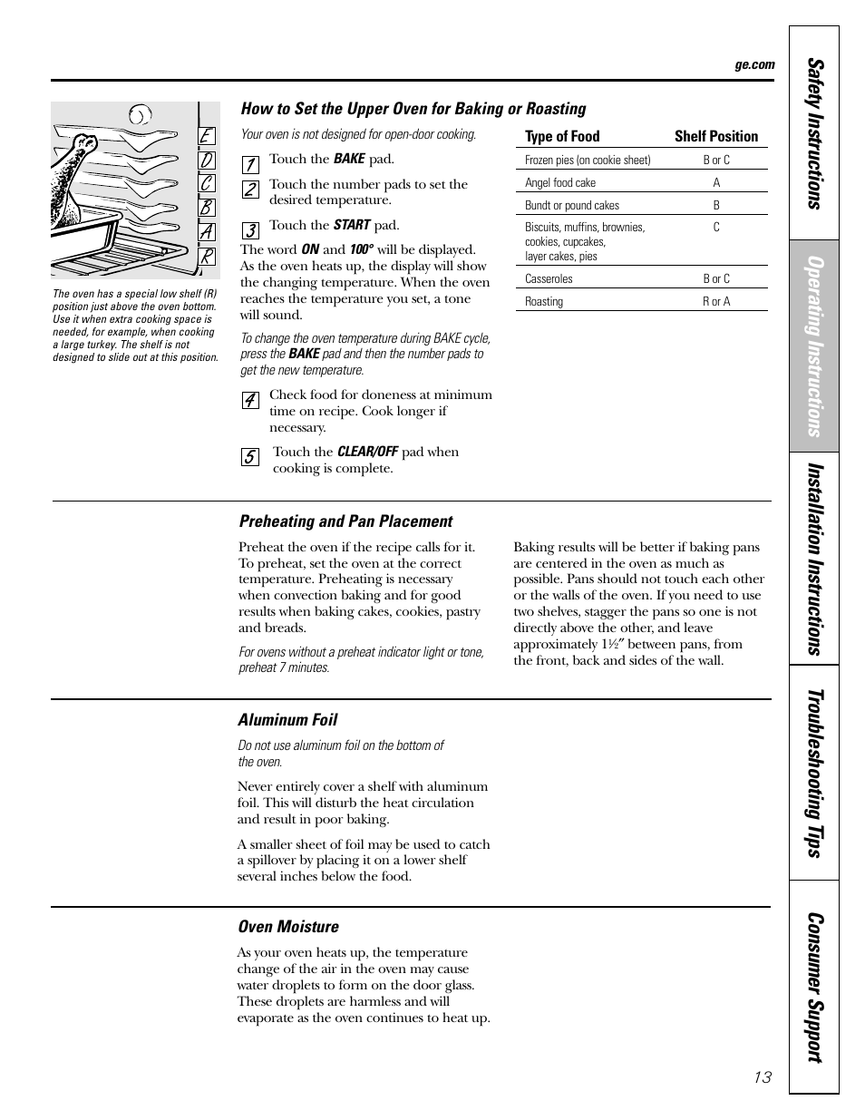 Aluminum foil, Baking and roasting, Preheating | GE CGS980 User Manual | Page 13 / 60