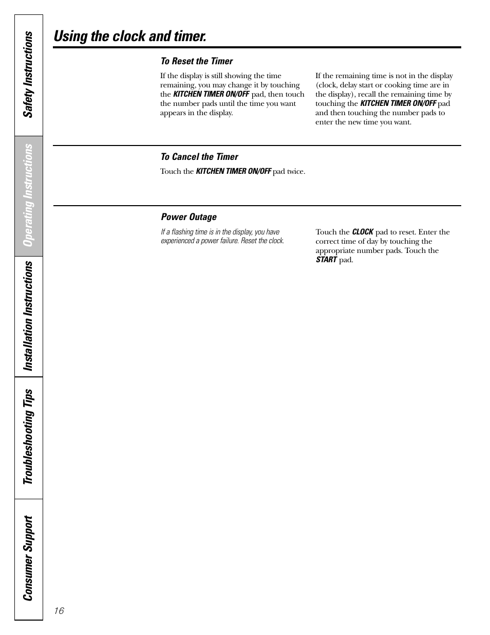 Using the clock and timer | GE CGS980 User Manual | Page 16 / 60