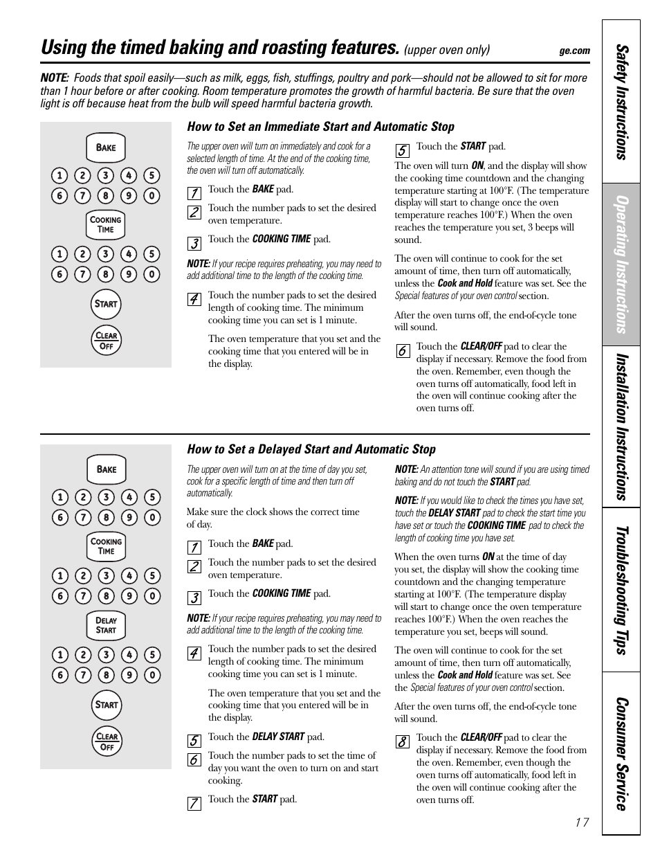 Timed baking and roasting, Using the timed baking and roasting features | GE CGS980 User Manual | Page 17 / 60