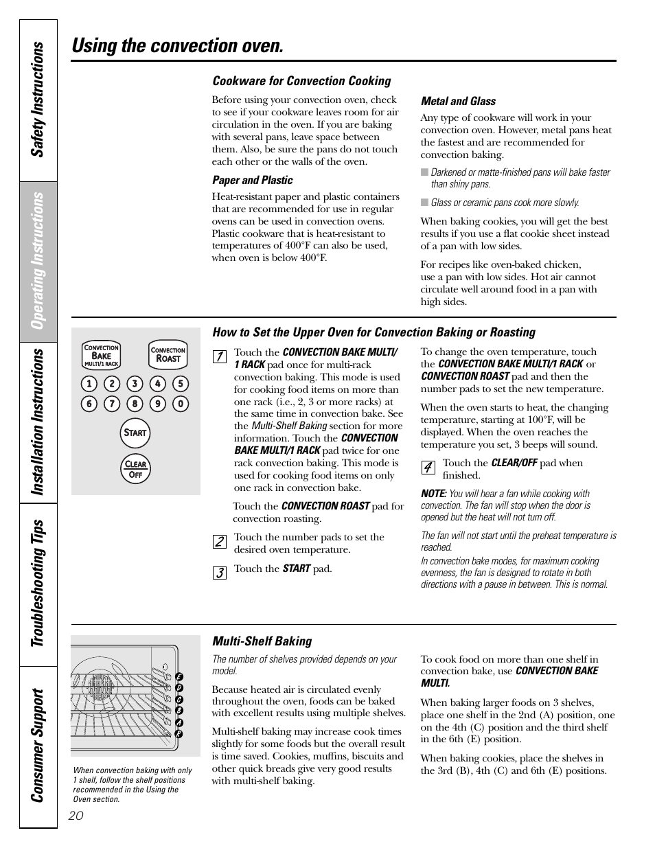 Using the convection oven | GE CGS980 User Manual | Page 20 / 60