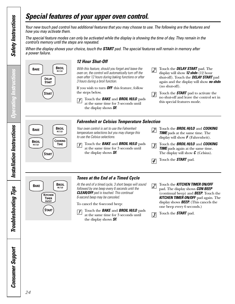 Special features, Special features , 25, Special features of your upper oven control | GE CGS980 User Manual | Page 24 / 60