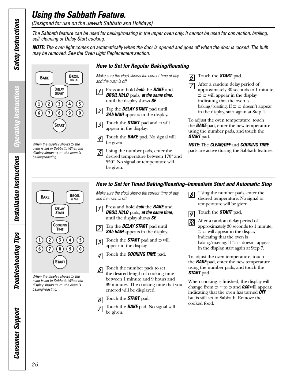 Sabbath feature, Sabbath feature , 27, Using the sabbath feature | GE CGS980 User Manual | Page 26 / 60