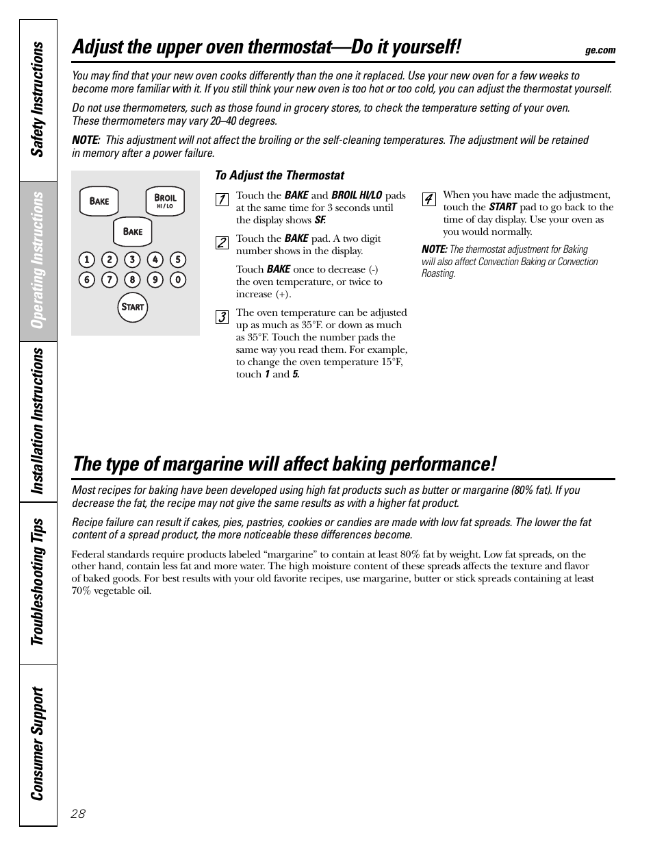 Thermostat, Thermostat , 29, Adjust the upper oven thermostat—do it yourself | GE CGS980 User Manual | Page 28 / 60