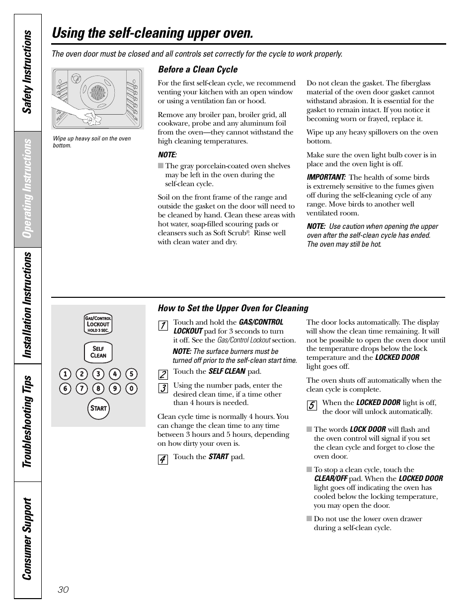 Self-cleaning, Self-cleaning , 31, Using the self-cleaning upper oven | GE CGS980 User Manual | Page 30 / 60