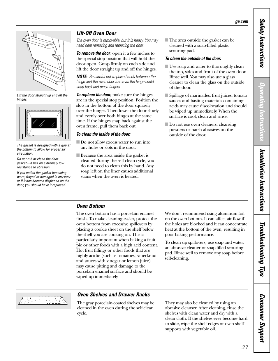 Door removal, Oven bottom, Shelves | GE CGS980 User Manual | Page 37 / 60