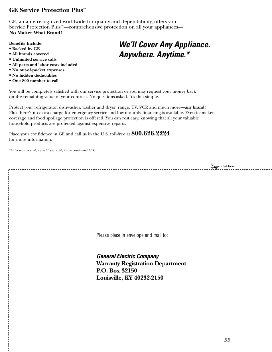 Accessories, We’ll cover any appliance. anywhere. anytime, General electric company | GE CGS980 User Manual | Page 55 / 60