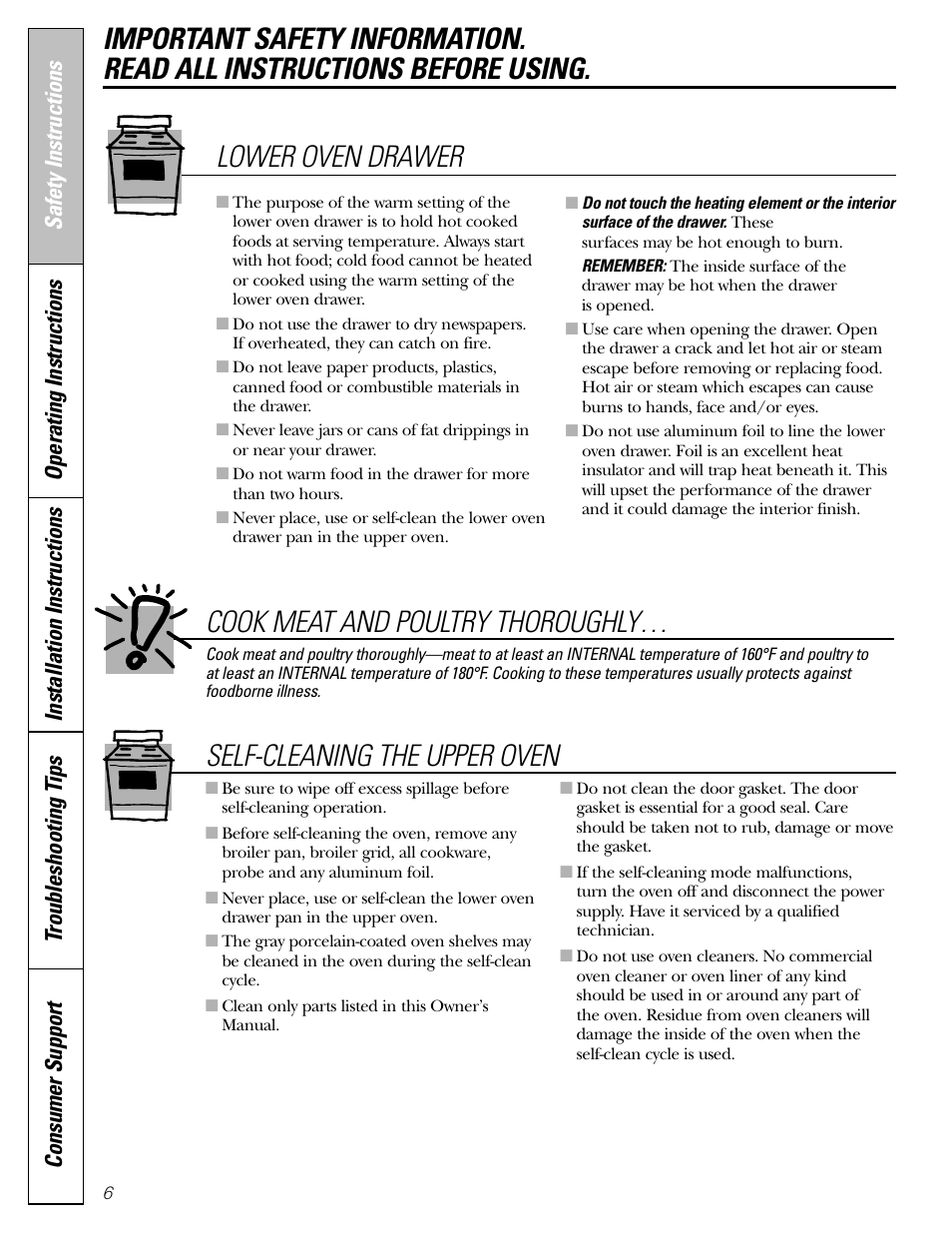 Lower oven drawer | GE CGS980 User Manual | Page 6 / 60