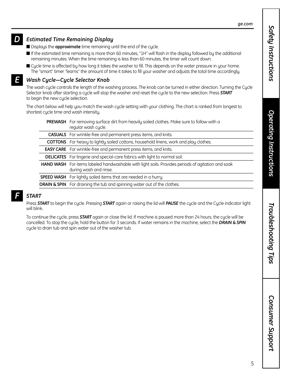 De f | GE Washers User Manual | Page 5 / 24