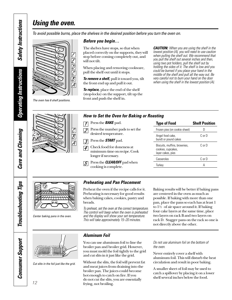 Using the oven | GE 164D4290P024 User Manual | Page 12 / 32