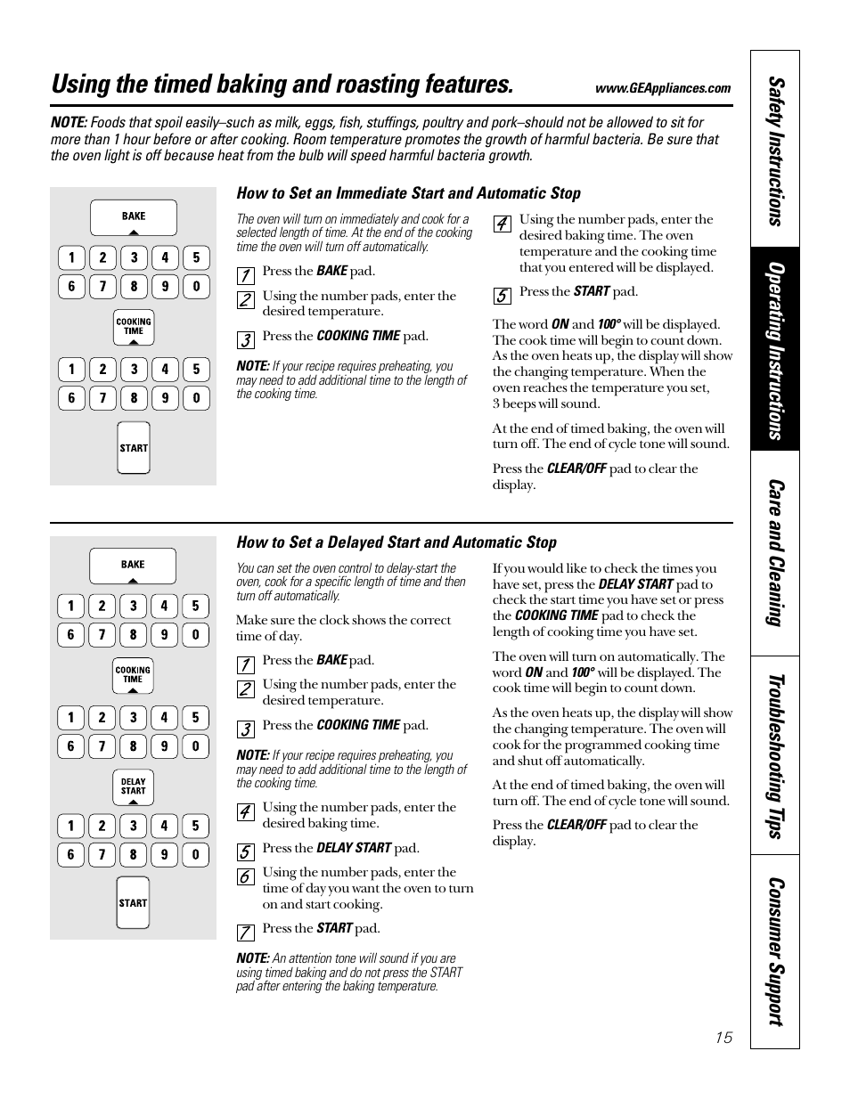 Timed baking & roasting, Using the timed baking and roasting features | GE 164D4290P024 User Manual | Page 15 / 32